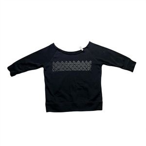 Fabletics Wide Neck Raw Hem Triangles 1/2 Sleeve Sweatshirt Sweater Size Small